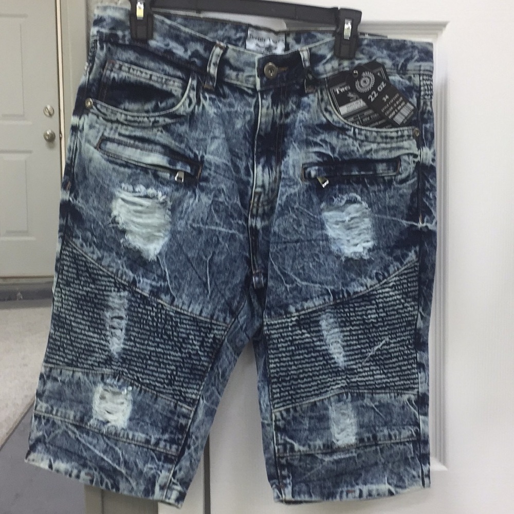 Distressed jean shorts